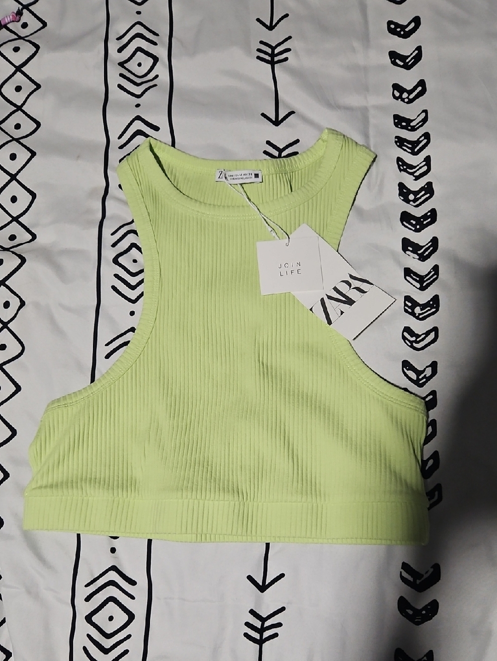 Zara Neon Lime Ribbed Cropped Tank